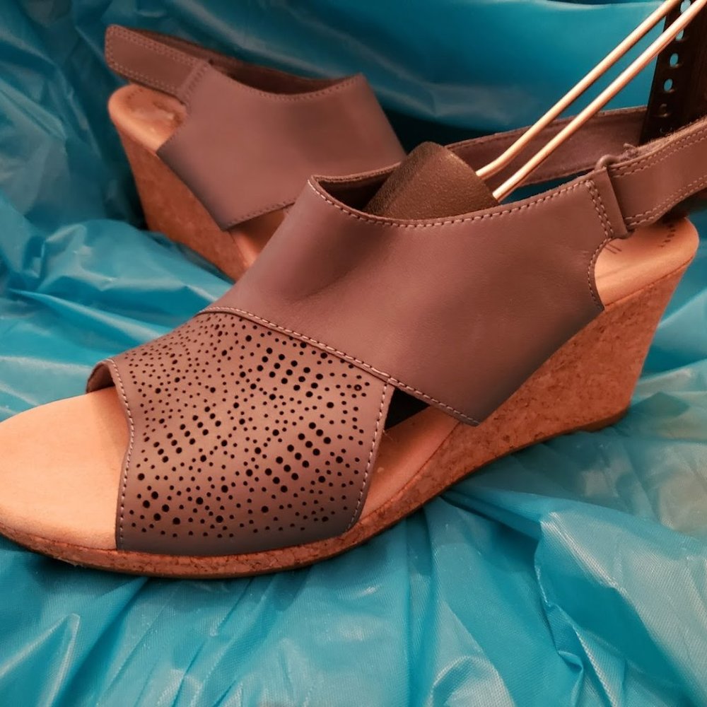 Clarks Lafley Joy Leather Cork Wedge Sandal 642739-J Sx 9W